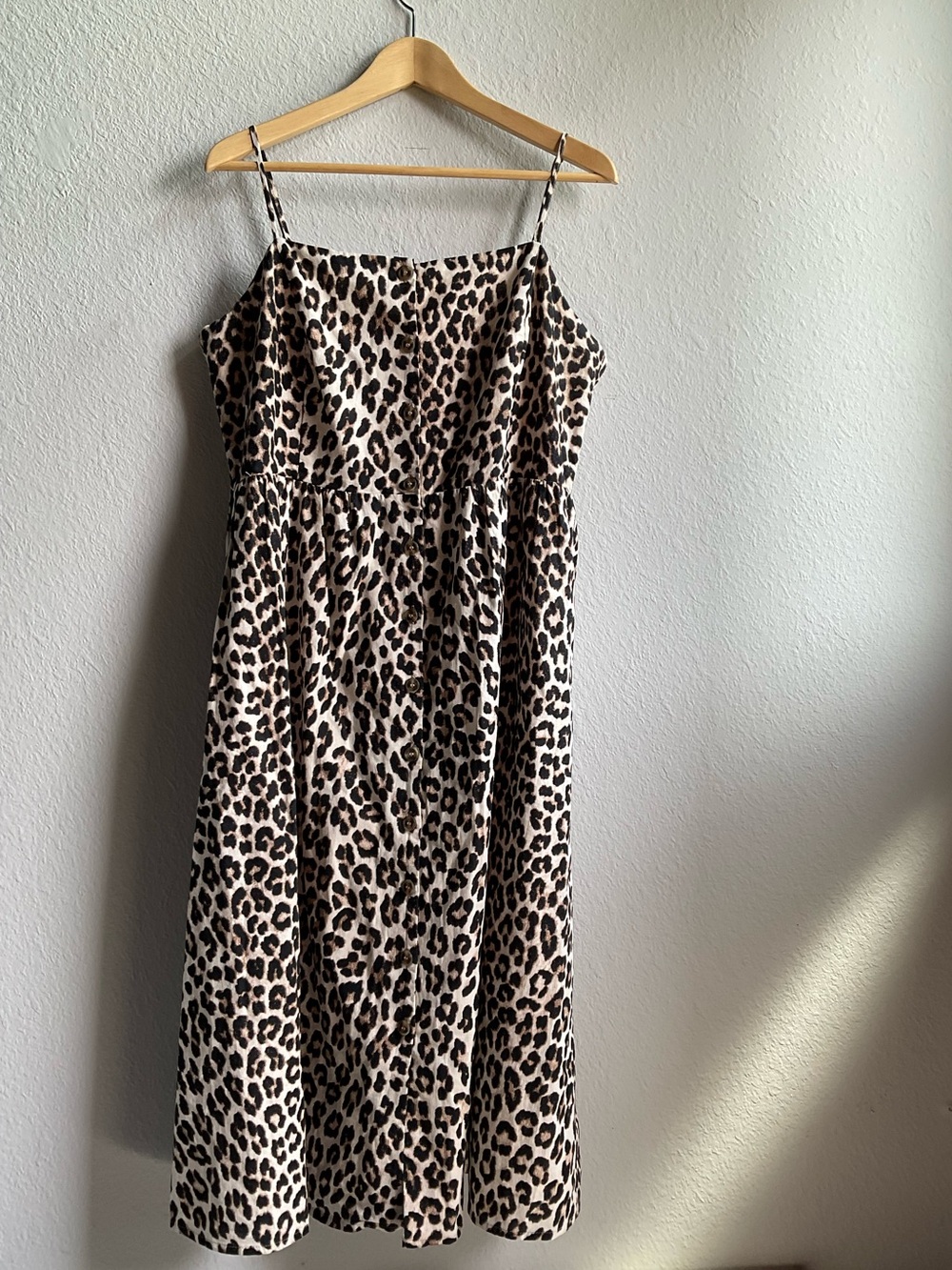 H&M Leopard Print Spaghetti Strap Midi Dress - Cream & Brown